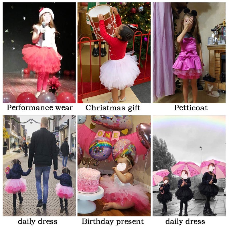 Tutu.kk Girl's 6-Layered Tutu Skirt Ballet Fluffy Tulle Little Princess Dancing Petticoat Ballerina Skirt White S - Image 4